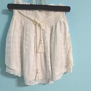 White Bubble Mini Skirt with Smocked Tie Front
